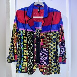 Berek Colorful Patterned Zip up Shirt Size Large